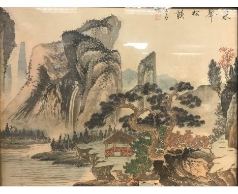 CHINESE SCHOOL "Landscape studies with figures and/or boats" watercolour gouache, a set of five (three landscape, two portrai