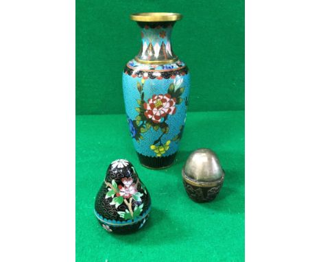 A 20th Century Chinese cloisonné vase with floral decoration, a Chinese cloisonné pear shaped pot and cover and a small Chine