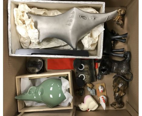 A collection of modern Japanese bronze, ceramic and wood Zodiac ornaments