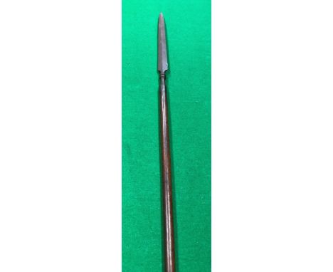 A 19th Century African spear with good quality bronze head and plain wooden shaft 