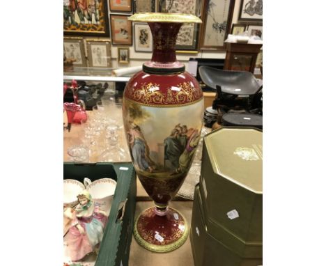 An early 20th Century Vienna porcelain vase with decoration depicting Achilles and other figures later fitted as a lamp, bear