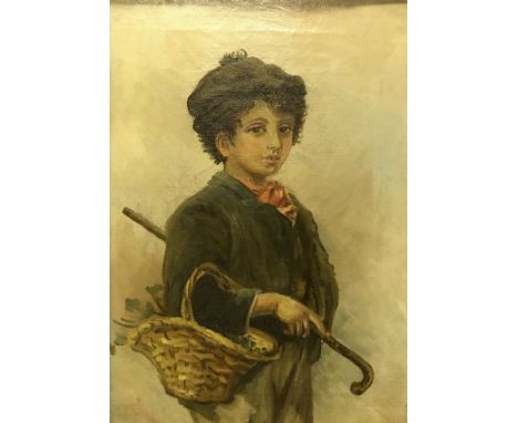 19TH CENTURY ENGLISH SCHOOL IN THE ITALIAN STYLE "Young Boy with Basket and Young Girl", a pair of portrait studies oil on ca