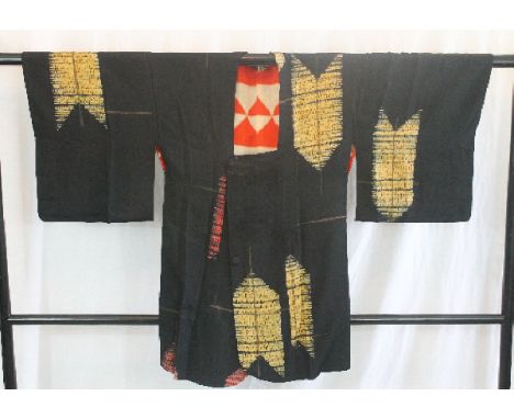 A circa 1930 silk haori (jacket) with gold Ya (arrow) decoration on a black ground, together with a circa 1930 silk summer ha