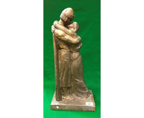 AFTER JEAN CAMUS "Knight and Maiden in embrace" in the Pre-Raphaelite style signed to base and bears foundry mark inscribed "