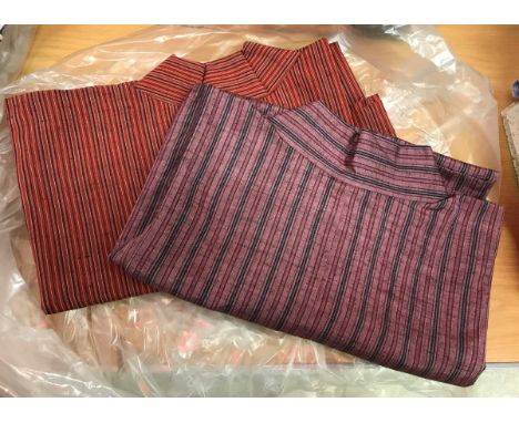 A circa 1960 silk Sakumui (day jacket) with Shima (stripe) decoration on a red ground, together with a circa 1960 silk Sakumu