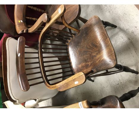 A 19th Century beech, ash and elm stick back Windsor elbow chair