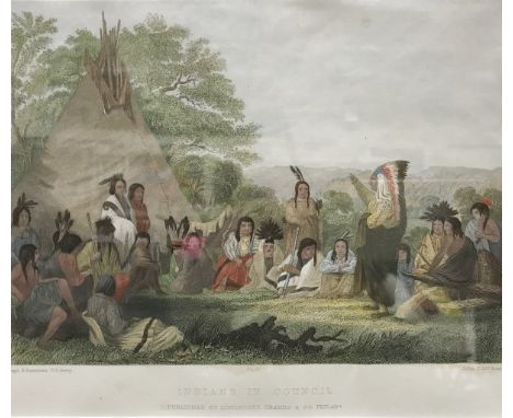 AFTER CHARLES BODMER "Encampment of the Piekann Indians", colour lithograph by Beyer &amp; Kurlimann published by Ackerman &a