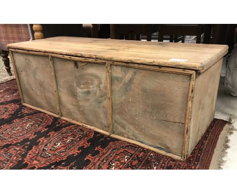  An elm and pine trunk together with an Indian rosewood and brass inlaid nest of four occasional tables and similar shelf uni