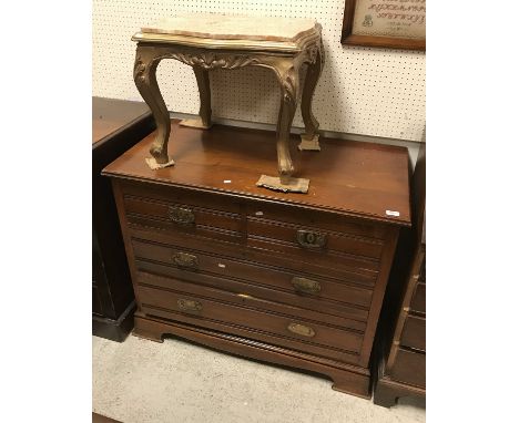 A circa 1900 walnut chest of two short over two long drawers on bracket feet, together with a Louis XV style marble top gilt 