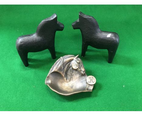 AFTER A. COELLO DE PORTUGAL bronze horse head ashtray bearing initials to the top and signed and dated 1987 to the side toget