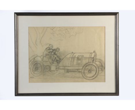 Peter Helck, American (1893-1988), 'The Old Vanderbilt Cup',signed, preliminary pencil sketch on draftsman's paper, in prepar