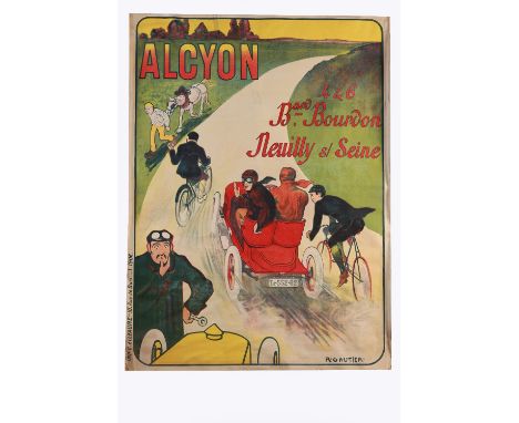 An Alcyon poster after R. Gautier, 1906,printed on paper by G. Elleaume, 56 x 41 inches, laid on linen, cropped to the edge (