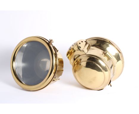 A large pair of model 1108 acetylene headlamps by The Castle Lamp Co, American,each polished brass with 9 1/2 inch diameter l