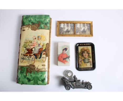 Assorted decorative 'Women Drivers' automobilia,including a photo album with veteran motoring scene on front cover, a J K Fre