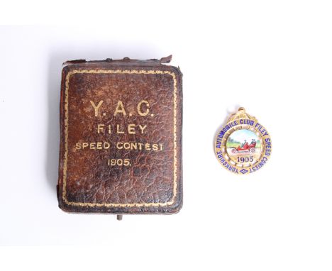 A Yorkshire Automobile Club Filey Speed Trials gold medal, presented 1905,hallmarked 9 carat gold, Chester  1904, with enamel