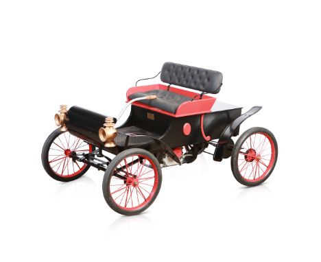 A gas powered 'Curved Dash Oldsmobile' child's car, by Hallock Mfg Co of Strasburg PA, Model D serial number 0052,wood and me