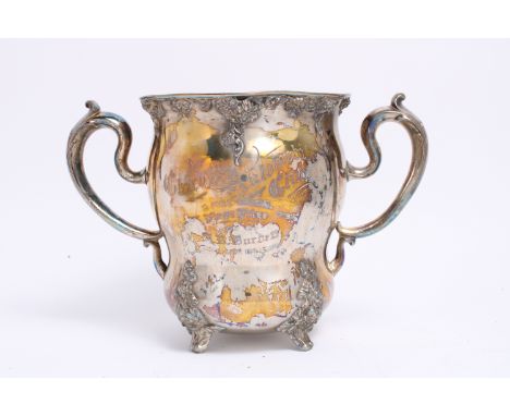 A Chicago Automobile Club '5 Mile Special' first prize trophy, 1902,by the Barbour Silver Co, silver plated, two handled with