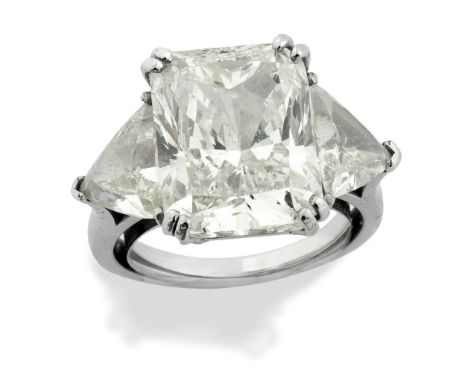 VERY FINE 9.49 CARAT DIAMOND AND DIAMOND RING Platinum and Diamond Ring Centered by a cut-cornered rectangular modified brill