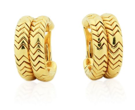 BULGARI, 18 KARAT YELLOW GOLD EARRINGS Model "Spiga" design, signed Bulgari with Italian hallmarks