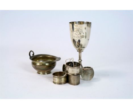 A silver presentation goblet, John Round &amp; Son Ltd, Sheffield, together with a silver topped glass preserve jar, a silver