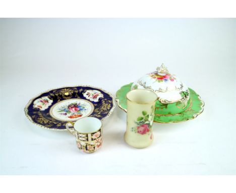 A collection of 19th century English and continental ceramics to include a Royal Worcester blush ivory cup with hand-painted 