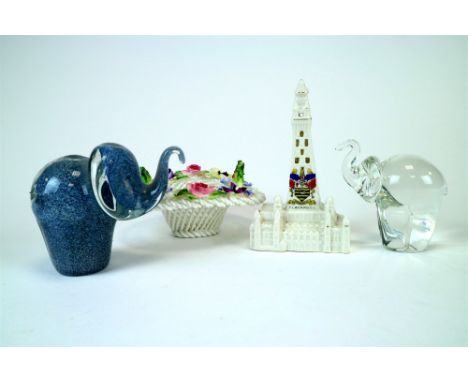 Three glass Zanetti models of elephants together with ceramics to include a Continental porcelain figure, nursery wares, a Sp