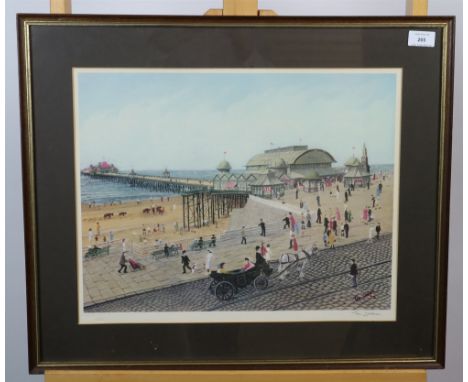 Tom Dobson, Town pier in the summer, signed in pencil, reproduction print, 37 x 47cm (SH)