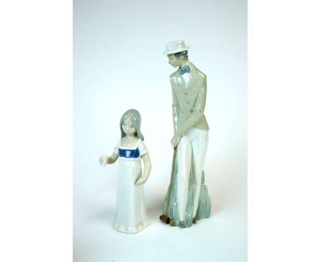 A collection of Lladro and Nao figures to include a large Lladro maiden picking flowers, 27cm high, together with Nao figures