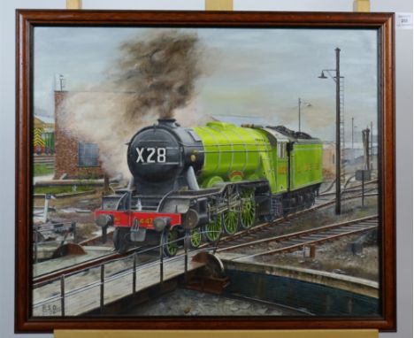 Ron Dellow (20th century), Steam Engine, signed with initials and dated 2006 lower left, oil on canvas board, 50 x 60cm toget