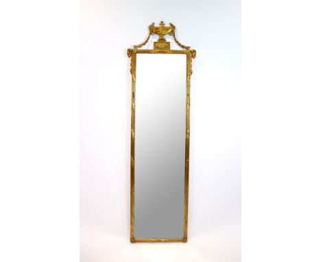 A large 19th century rectangular wall mirror, the gilt frame detailed with fluted columns and acanthus foliate below a classi