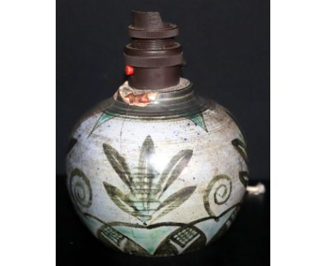 Studio Art Pottery, Hand Painted Globular Shaped Adapted Lamp, Marked To Base AM 1937. Height 5 Inches. A/F 