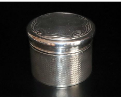 Silver Lidded Box, Engine Turned Design To Sides And Lid, Fully Hallmarked, Diameter 3 Inches, Height 2.5 Inches, Weight Appr