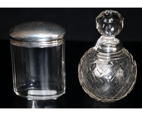 Cut Glass And Silver Bottle With Stopper, Fully Hallmarked For London k 1925, Makers Mark For Sampson Mordan & Co, Height  4.