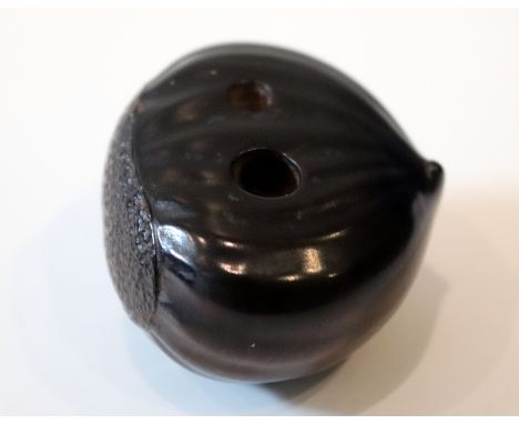 Antique Lacquered Wood Japanese Netsuke, Of Simple Form Depicting A Horse Chestnut 