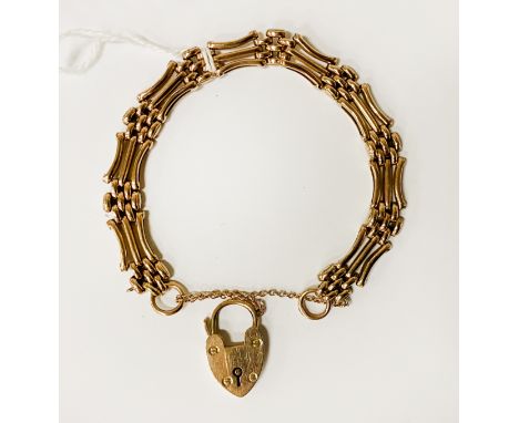 9CT GOLD GATE BRACELET WITH PADLOCK - 13.7 GRAMS APPROX