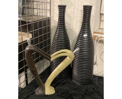 PAIR OF CERAMIC CONTEMPORARY VASES WITH AN ABSTRACT ORNAMENT