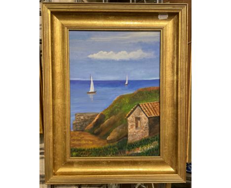 GILT FRAMED SEASCAPE PAINTING - OIL ON CANVAS - 35CMS X 25CMS