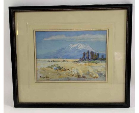 Kathleen Airini Vane, (1891-1965), country scene with mountains to the foreground, watercolour/gouache, 19.5cm x 27cm, signed
