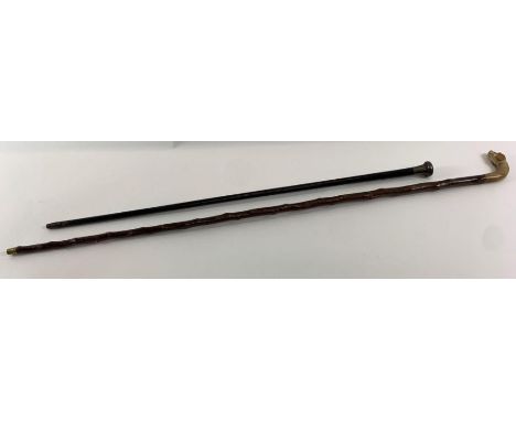 A silver topped ebonised walking stick, hallmarked Birmingham 1922, 90cm long; together with another walking stick, with horn