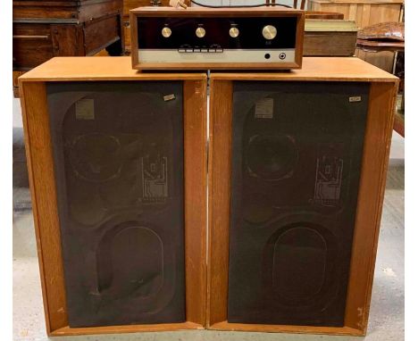 A vintage J E Sugden Class A stereo amplifier, along with a pair of floor standing KEF Concerto speakers 
