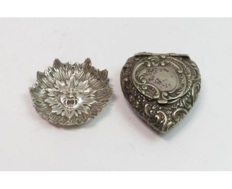 A small late Victorian silver Green Man dish, by William Comyns, London 1890, possibly originally a caddy spoon; with a heart
