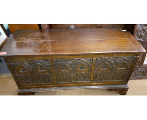 A 20th century oak three panelled chest on bracket feet, 46cm h x 96cm w x 37cm dLocation: RAB 