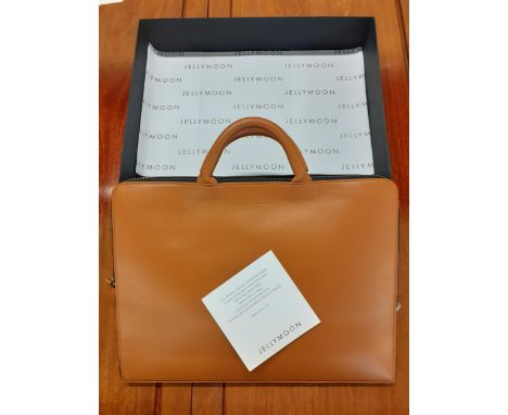 A Spanish Jellymoon light tan leather attache briefcase/document bag, 40cm x 30cm with branded box. Location:BWR 