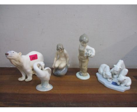 A group of Royal Copenhagen, Lladro, Nao, and Bing and Grondhal figurines and animal models to include a Copenhagen figurine 