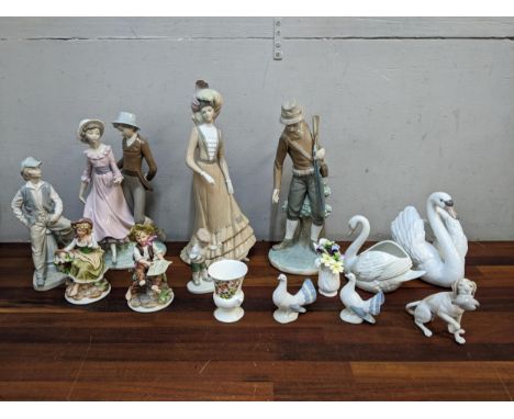 Porcelain to include Nao, Lladro huntsman A/F, Lladro Swan, model doves and other itemsLocation: 