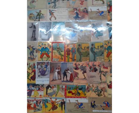 Early 20th century postcards depicting fashion and roller blading to include theatrical performers on skates, some signed by 