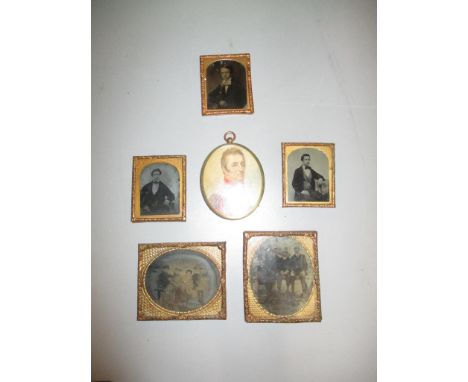 A group of five Victorian Daguerreotype portrait photographs and an oval framed miniatureLocation: 