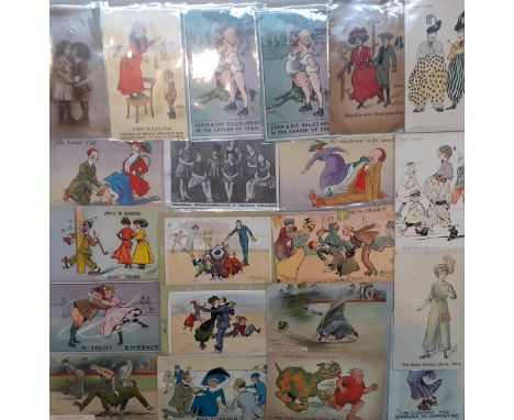 Early 20th century postcards depicting fashion and roller blading including Harem and Culotte fashion trends, approx 100 in t