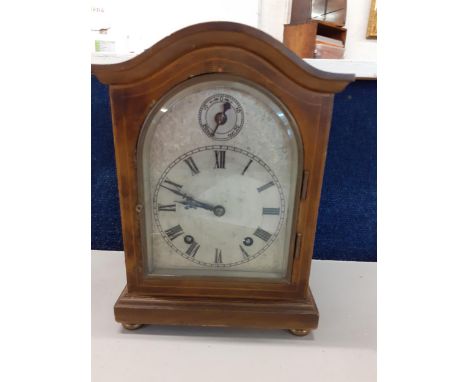 A reproduction bracket clock together with two carved Oriental figures A/F in treen, one with a small child fishingLocation: 