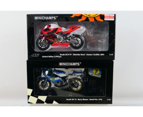 Minichamps - 2 x boxed 1:12 scale models, limited edition Valentino Rossi Honda RC211V Summer Test Bike 2001 # 017946 and a B